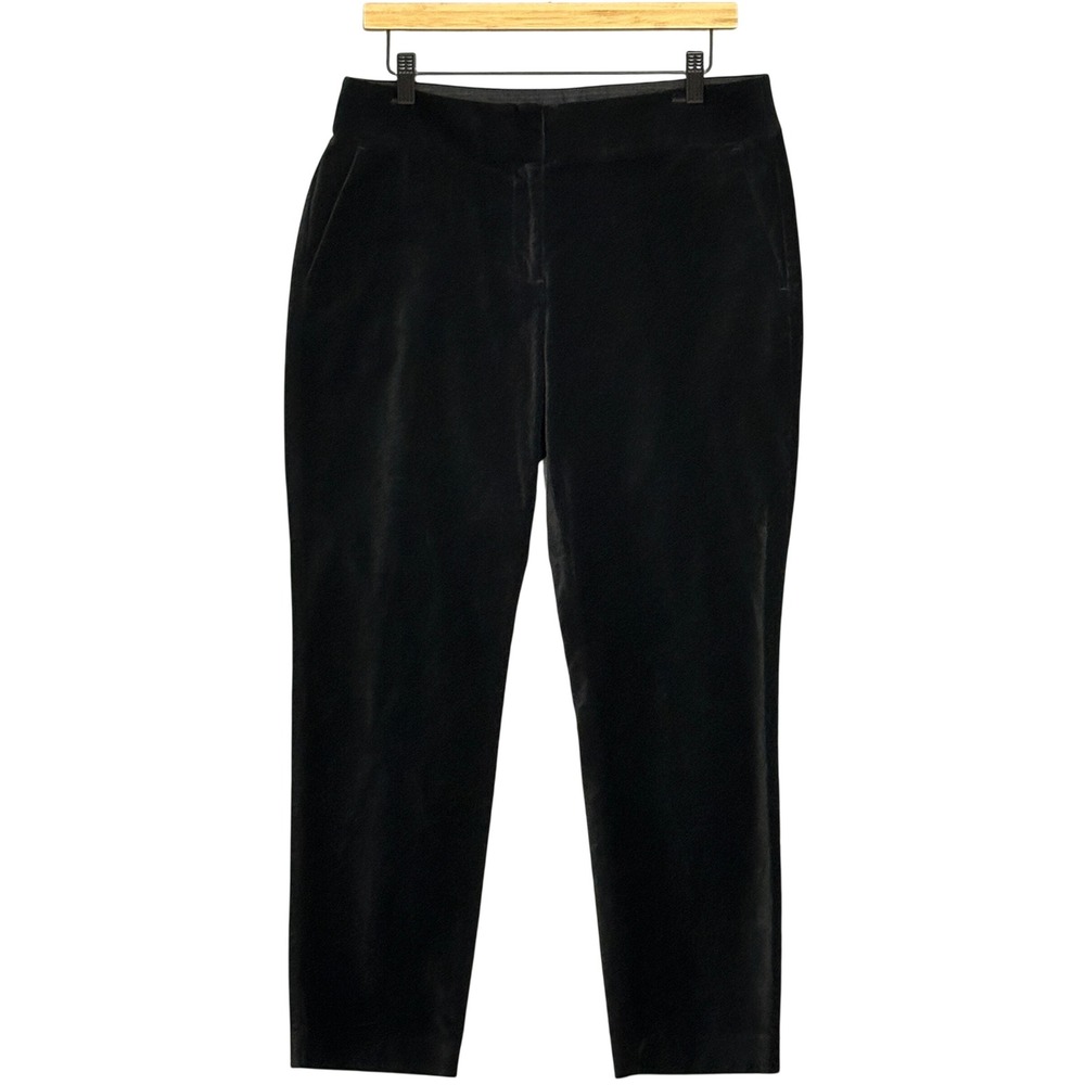 LOFT Womens Pants 8 Julie Black Velvet Straight Minimalist Classic Holiday Goth